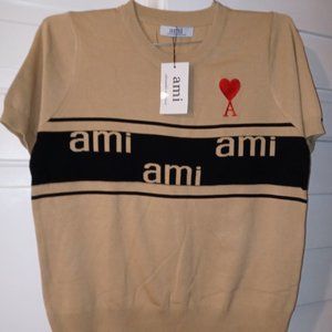 AMI Tan Black and Red Knit Short Sleeve NWT Women's Size M/L
